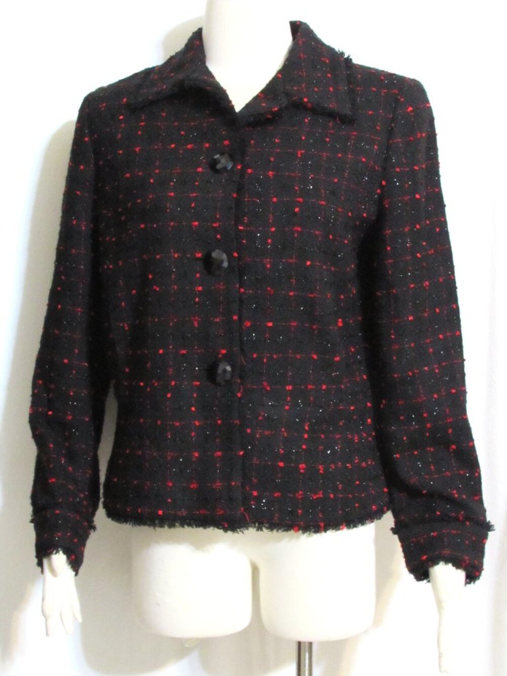 Women's Ladies JONES NEW YORK Black & Red Short Tweed Jacket 10 ORIG $189